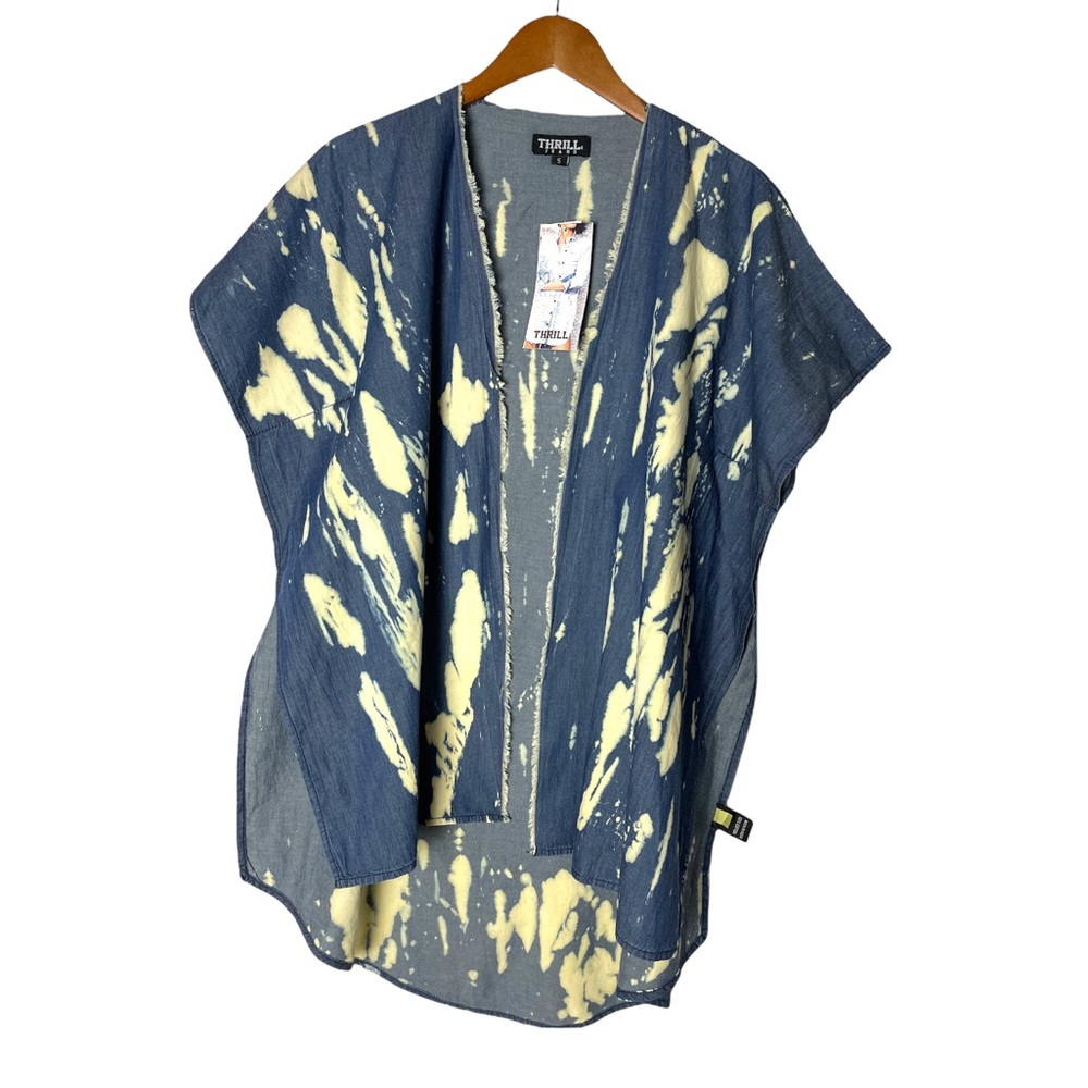 💚 NWT Thrill Denim Tie Dye Open Front KIMONO DUSTER Top Small Oversized